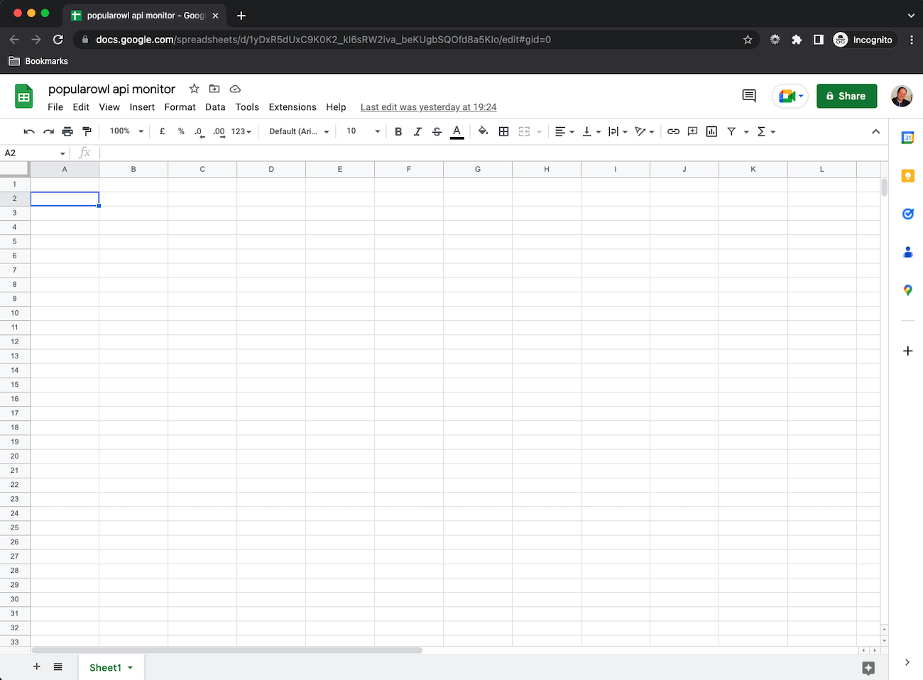 api monitoring with google sheets new file