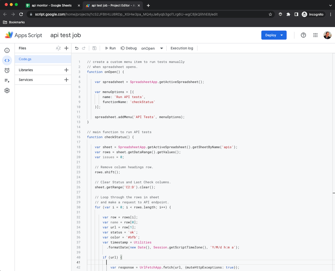 How to monitor APIs with Google Sheets